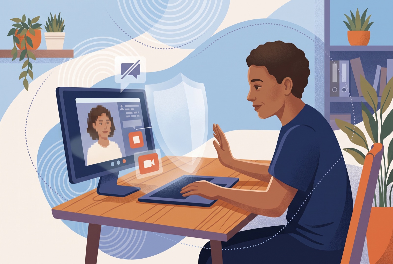 Adult reviewing safety controls before talking with a stranger online